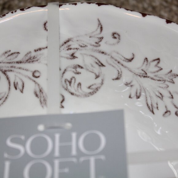 Soho Loft Melamine Bowls Cereal Soup White Brown Rustic Flower Set of 4 NWT - Picture 3 of 6